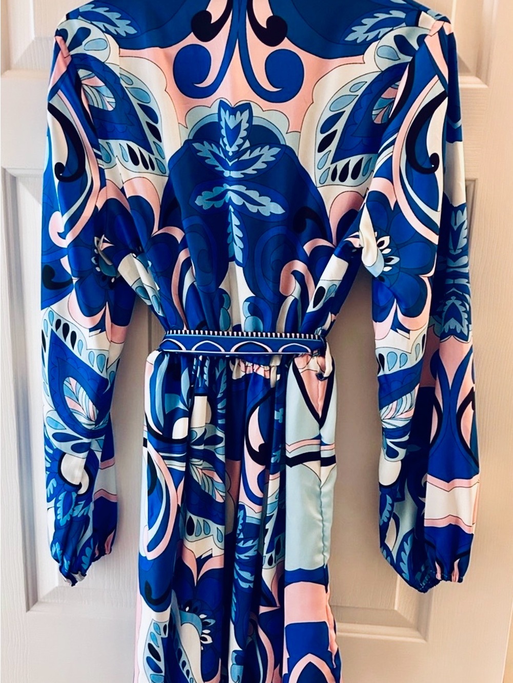 & Other Stories Blue and Pink Paisley-Print Mini Dress with Belt